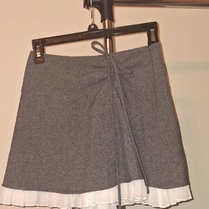 Miss Selfridge Gray A-Line Mini Skirt with Tie Front